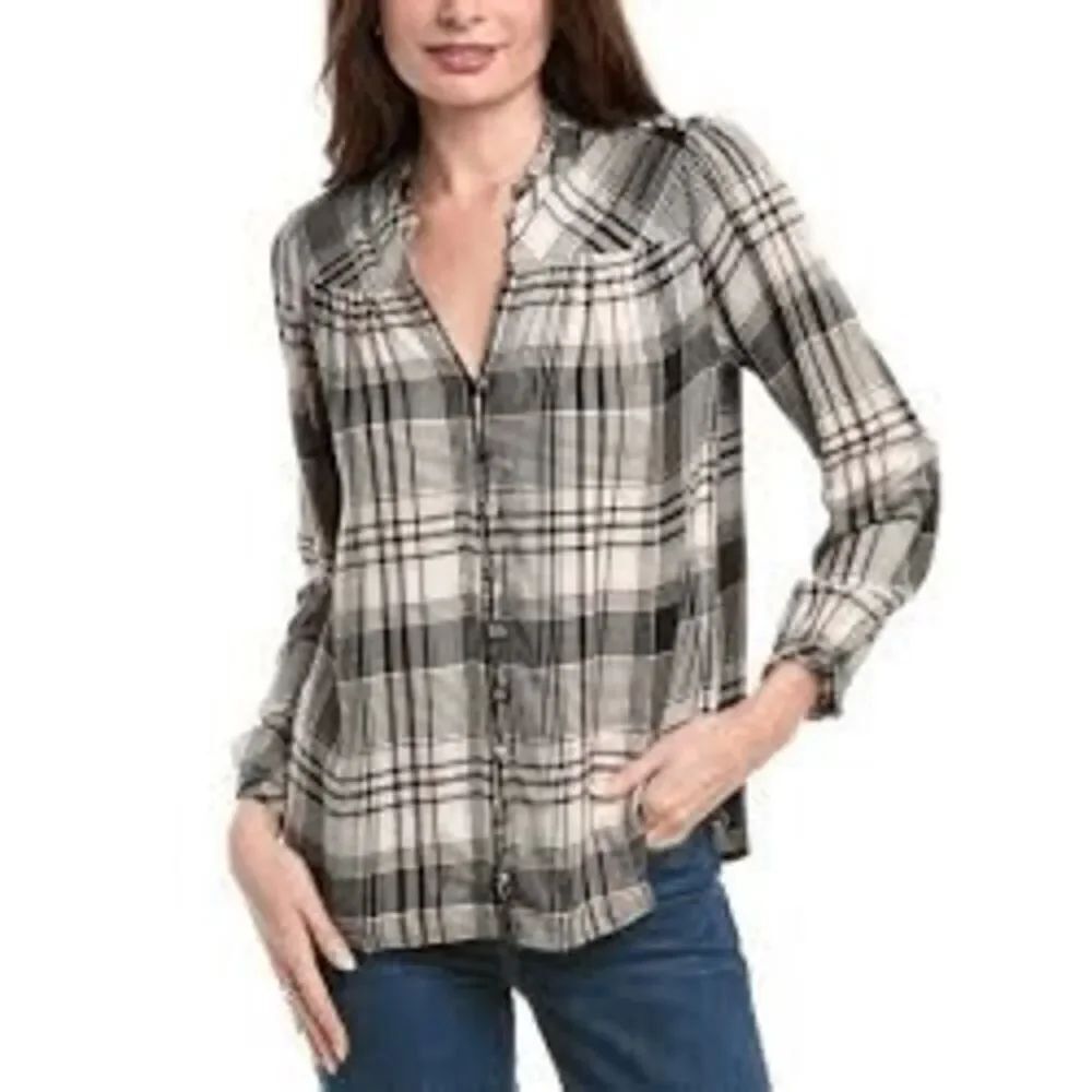 Michael Stars Issa Play Ruffle Neck Ruched Blouse Sz 2X NWT